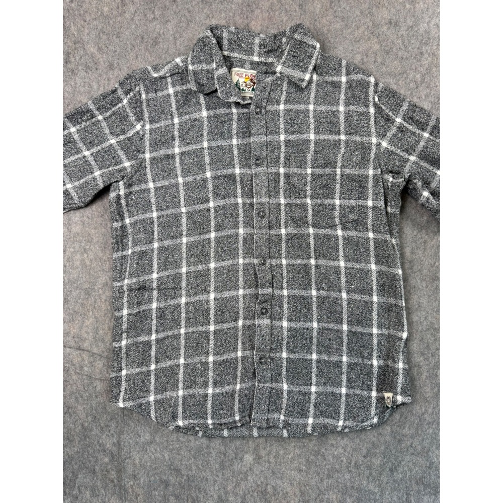 Free Planet Womens Gray White Grid Flannel Shirt Small Long Sleeve Button Down